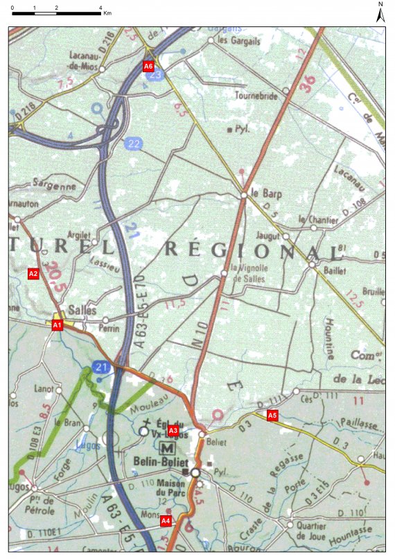 Cartes des arrêts de l'itinéraire de Salles