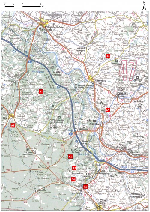 Cartes des arrêts de l'itinéraire du Tonneinquais