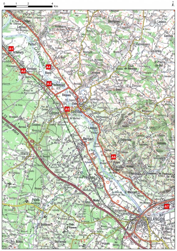 Cartes des arrêts de l'itinéraire de Langon
