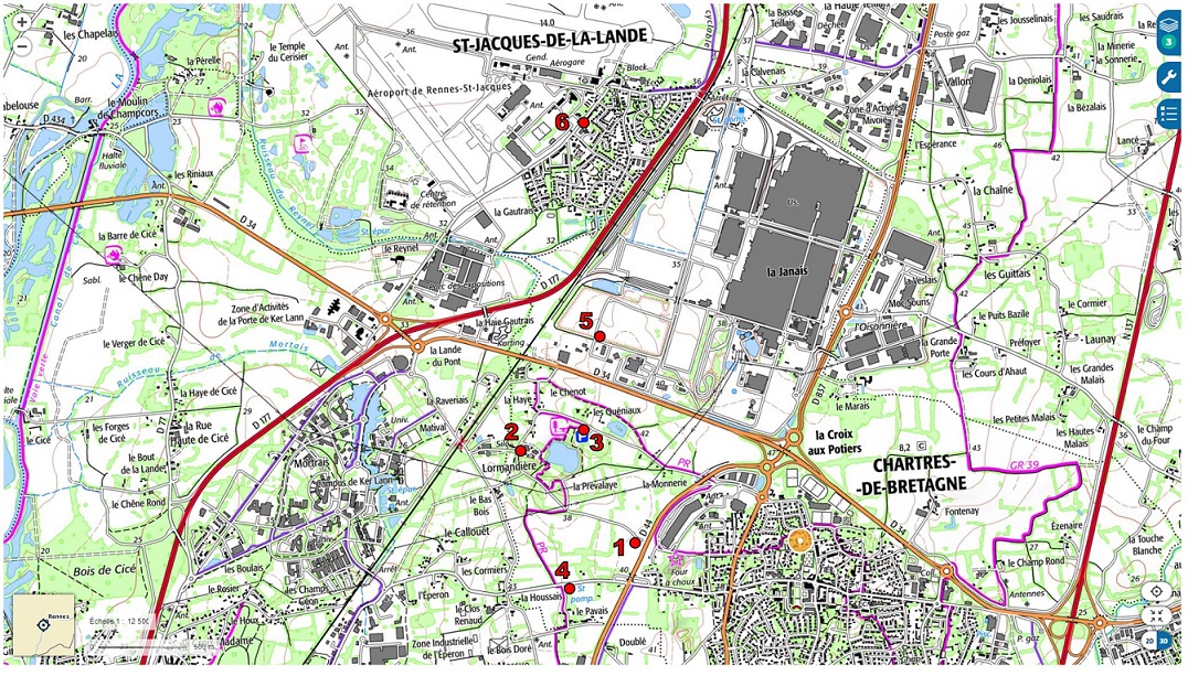 Cartes des arrêts de l'itinéraire de Chartres de Bretagne