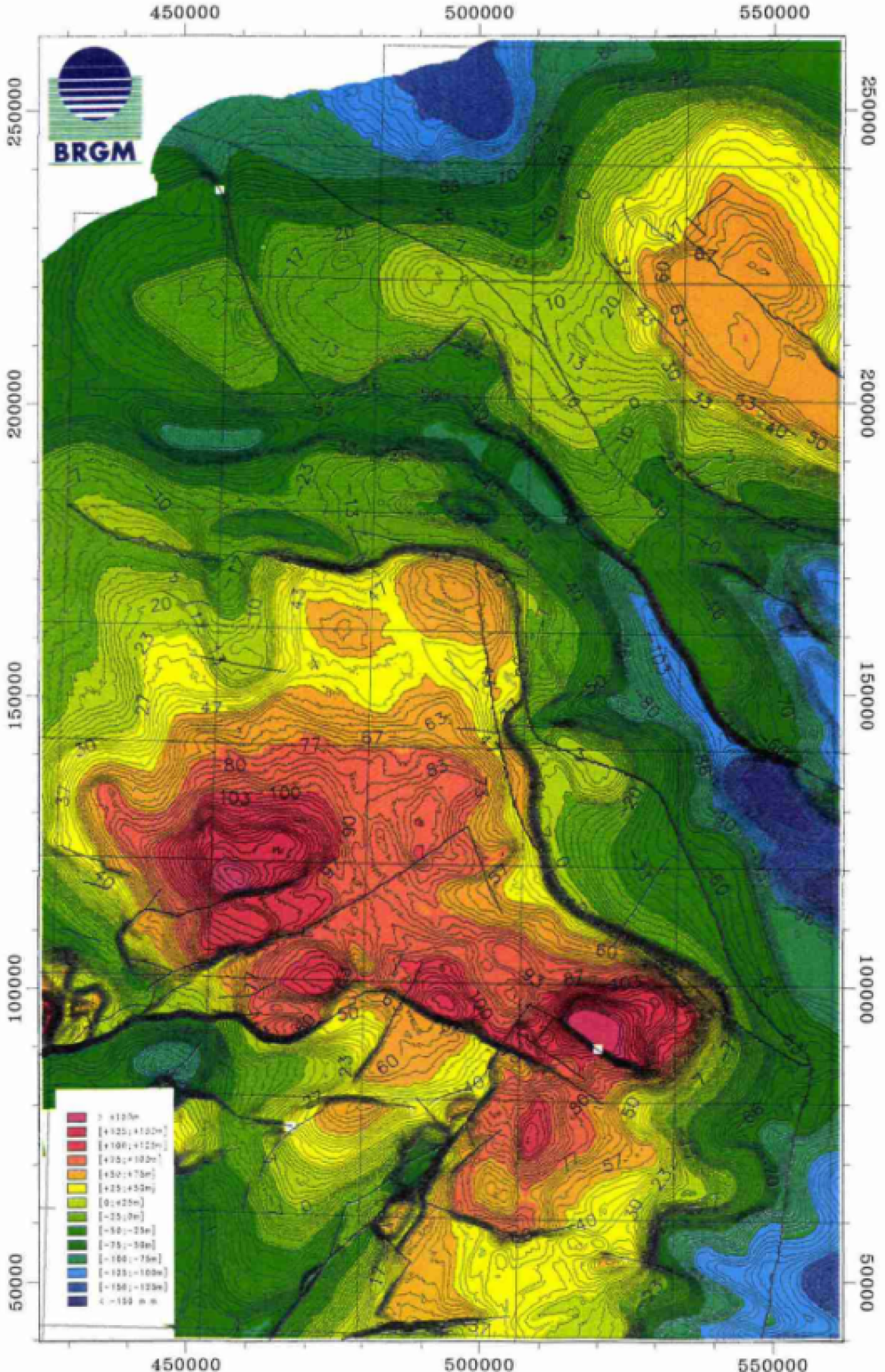 Figure 1 : Composante verticale de la déformation finie totale (Quesnel F., 1997)