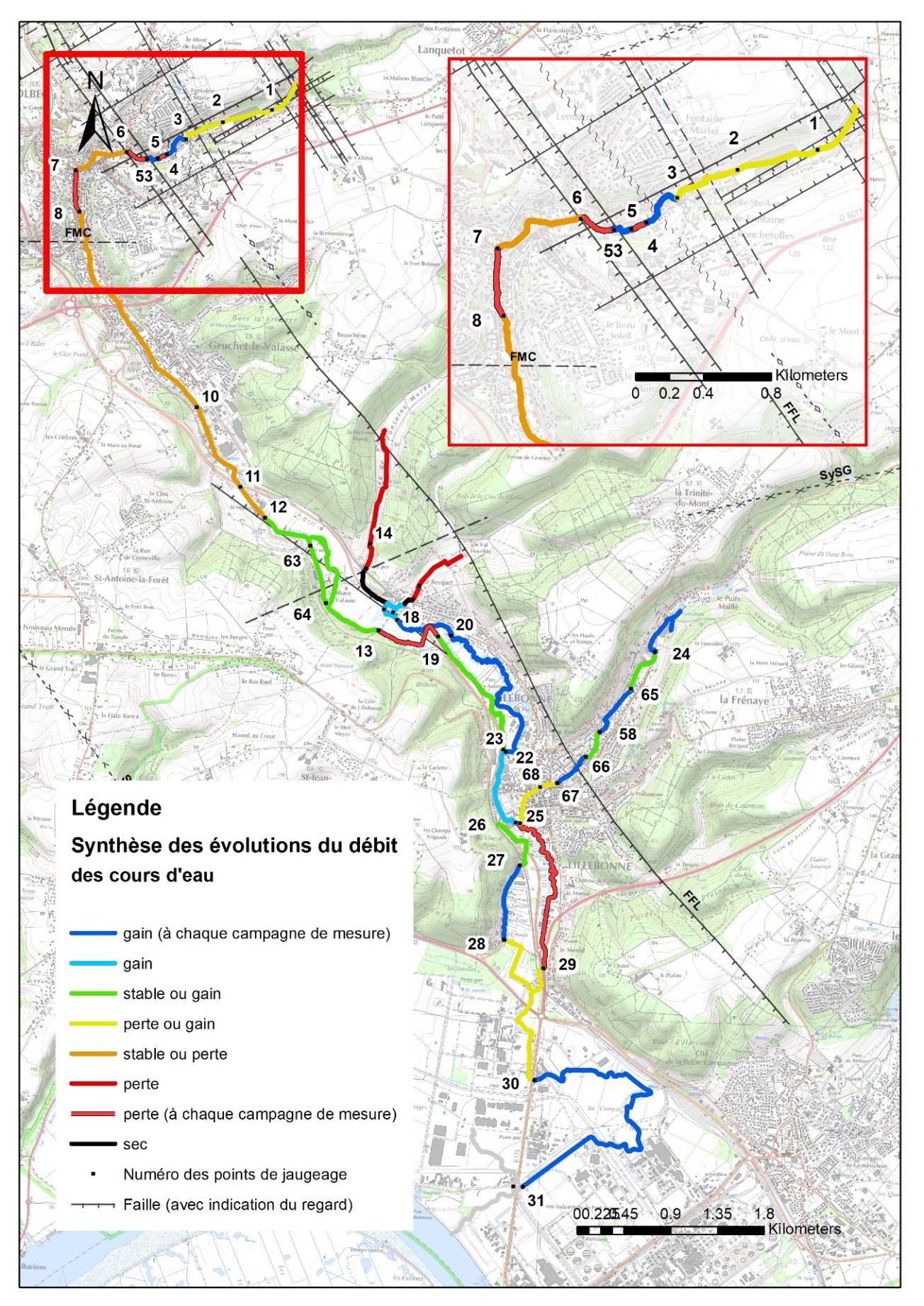 Synthèse des résultats interprétés des mesures de qualification et quantification des relations nappes rivières d’après les jaugeages et nivellements de 2017, 2018 et 2019