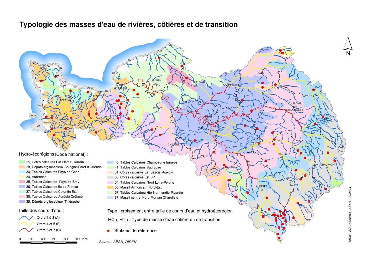 Hydroécorégions de niveau 2 (AESN-DRIEAT-IGN, 2004)