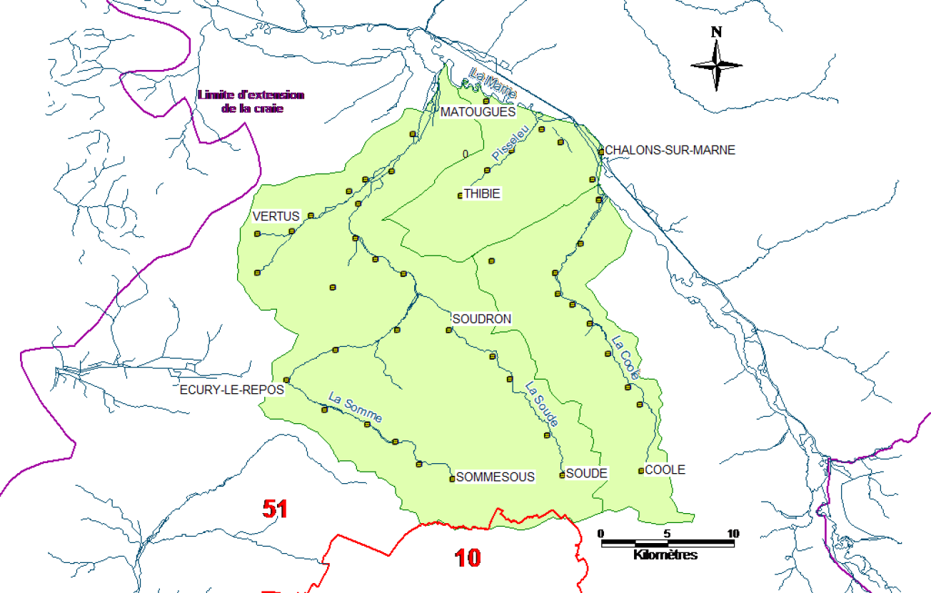 Localisation des bassins versants Somme-Soude et Coole (51) (BRGM)