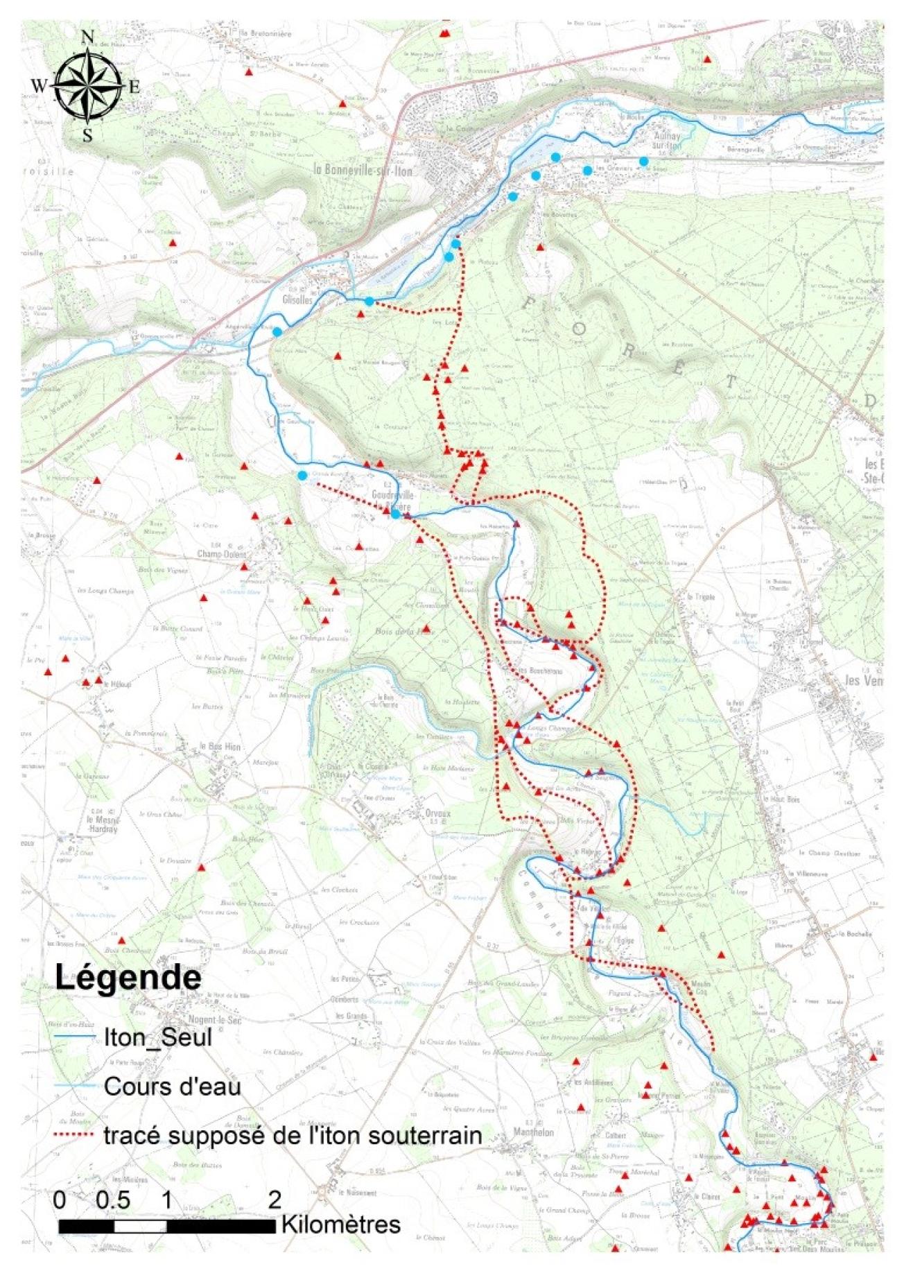 Plan de l’Iton « souterrain » des Ponts & Chaussées du 26/01/1889 géoréférencé et vectorisé par le BRGM en 2014