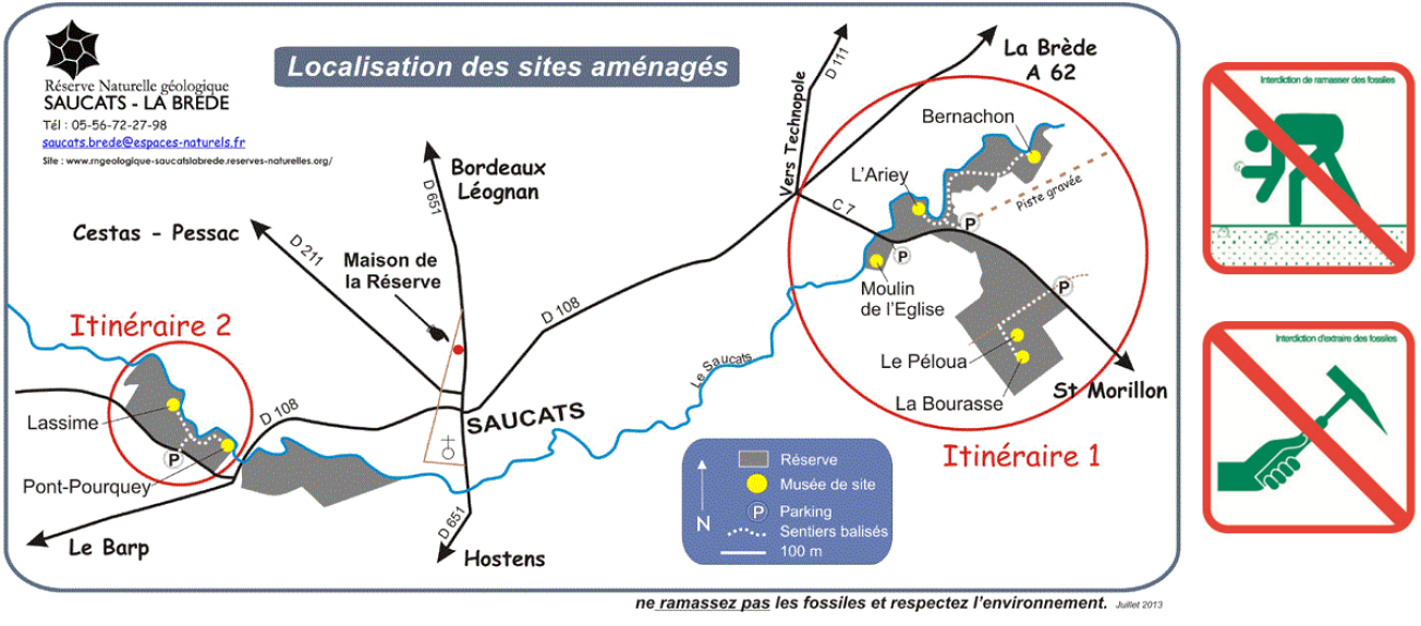 Figure 1 - Plan des sites de visite de la Réserve Naturelle géologique de Saucats - La Brède (©Réserve Naturelle géologique de Saucats - La Brède)