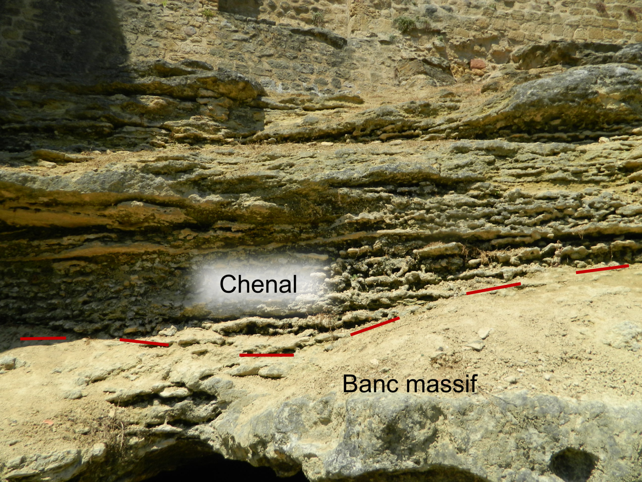 Figure 2 - Chenal dans le calcaire à Astéries de Saint-Macaire (© Galey A., BRGM, 2012)