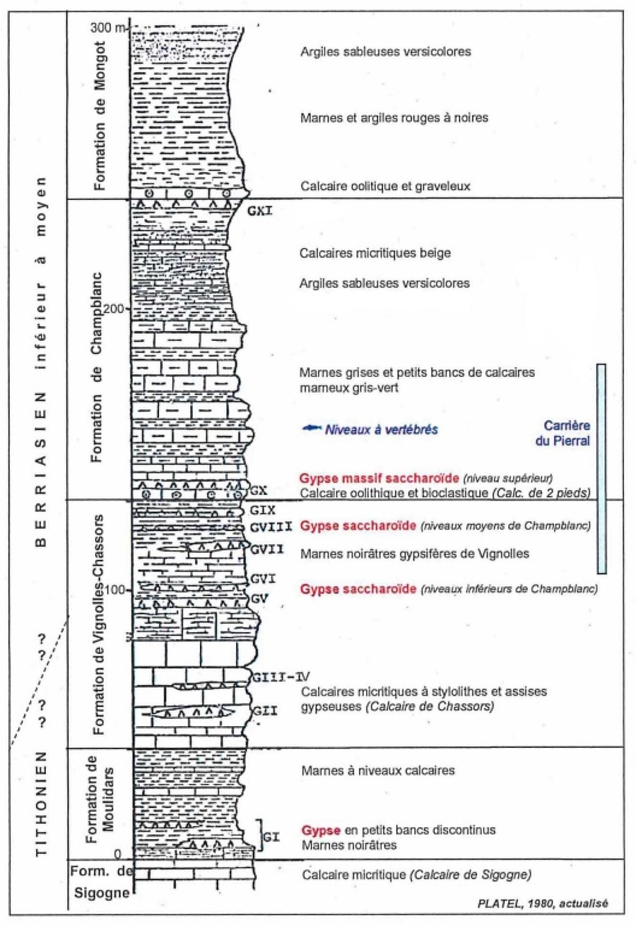 Figure 3 - Log stratigraphique des formations du Tithonien-Berriasien ((c) BRGM)