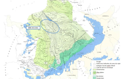 Carte structurale du Bassin Parisien au toit de l’Albo-Aptien (C. MEGNIEN, 1980) modifiée en 2011