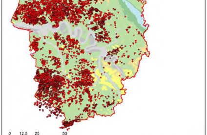 Carte de localisation des bétoires, état de bancarisation au 05/07/2010 (David P.-Y., 2010)