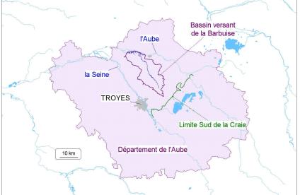 Localisation du bassin versant de la Barbuise dans le département de l’Aube (BRGM)