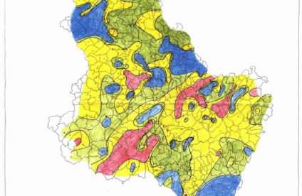 Carte des teneurs en nitrates des eaux souterraines du département de l’Yonne : Teneurs moyennes aux captages AEP sur la période 1988-1989-1990