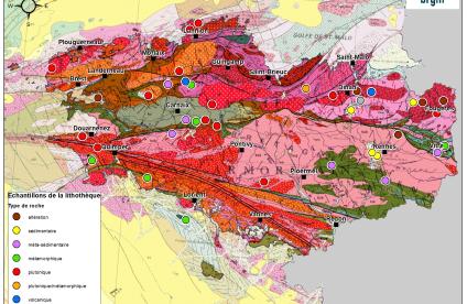 Carte des échantillons de la lithothèque Bretagne