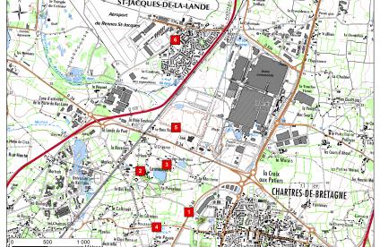 Localisation des arrêts de la balade du secteur de Chartres-de-Bretagne
