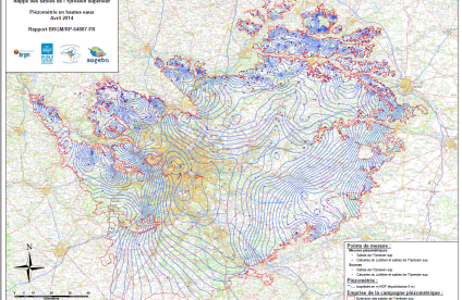Nappe des sables de l'Yprésien supérieur - Piézométrie en hautes eaux Avril 2014 