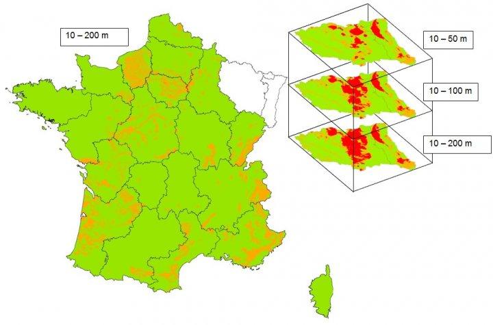 Carte de France des zones réglementaires relatives à la Géothermie de minime importance (tranche de profondeur considérée : 10 – 200 m)
©BRGM
Carte zones GMI