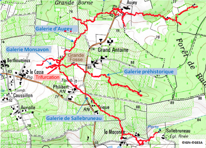 Carte IGN© avec report du développement du réseau du Grand Antoine (GESA)
© BRGM-IGN
Développement du réseau du Grand Antoine