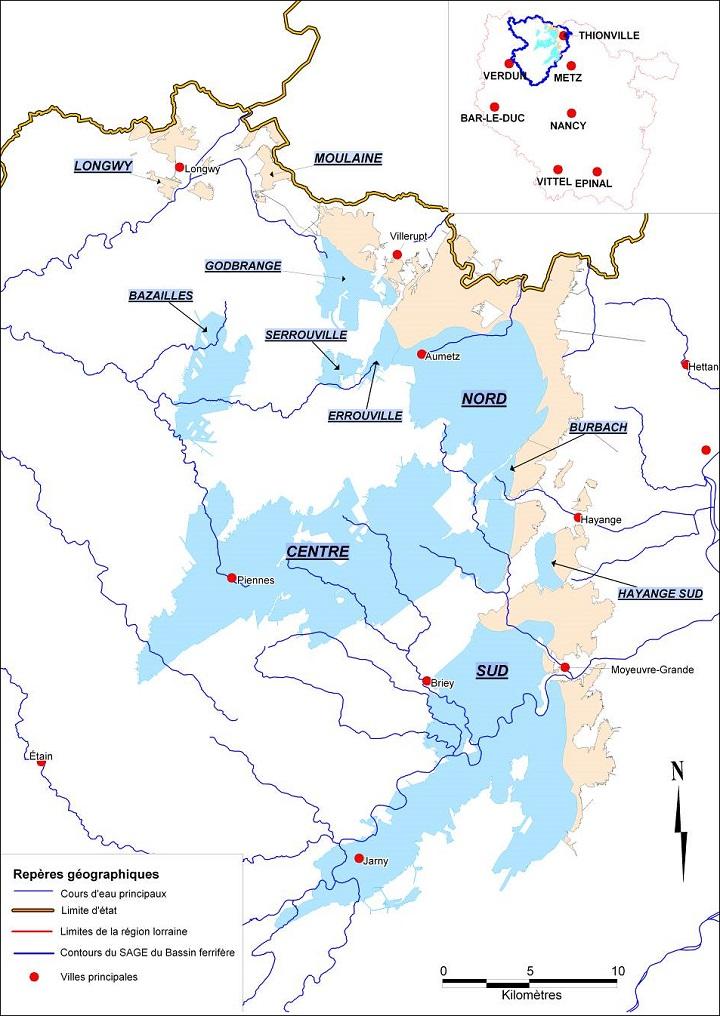 Localisation des réservoirs miniers du bassin ferrifère lorrain