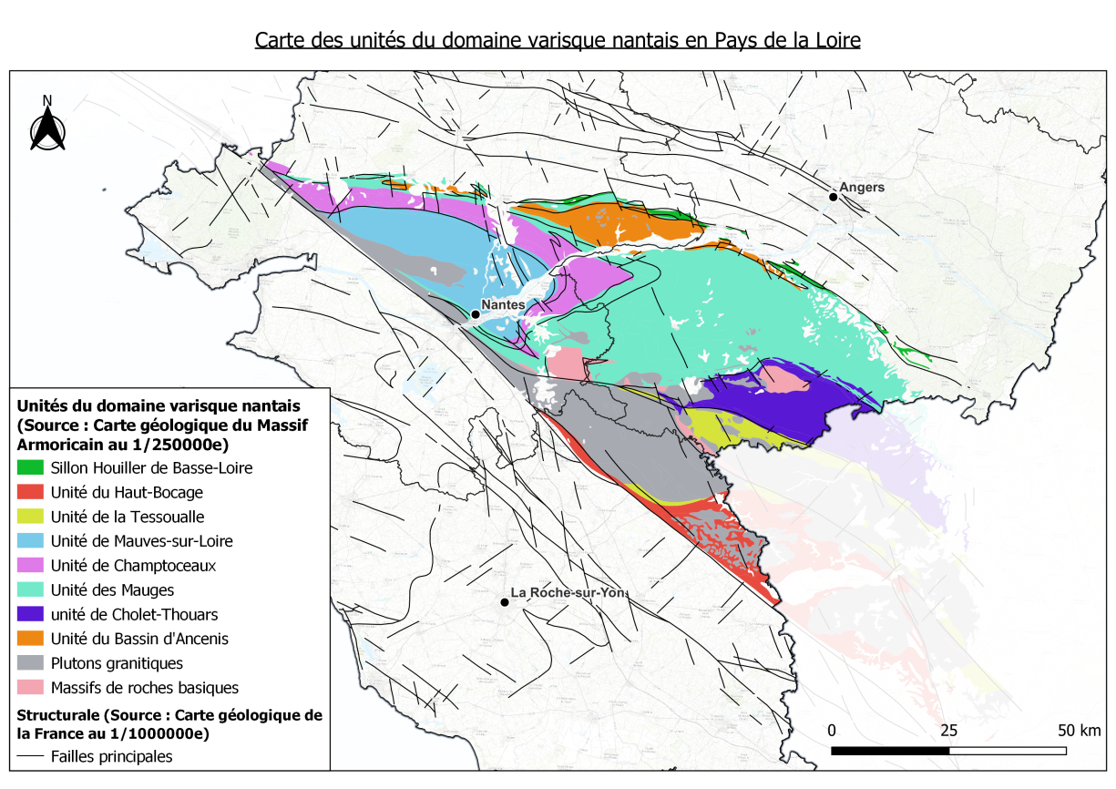 Carte des unités du domaine varisque nantais en Pays de la Loire