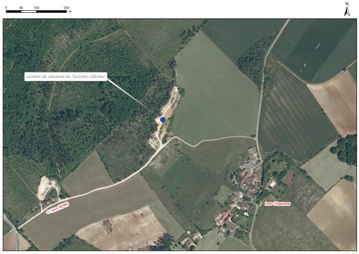 Localisation des affleurements décrits pour le site "Les Chauzes" (commune de Antonne-et-Trigonant)
