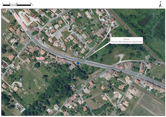 Localisation des affleurements décrits pour le site Lavoir de Virelade (commune de Virelade)