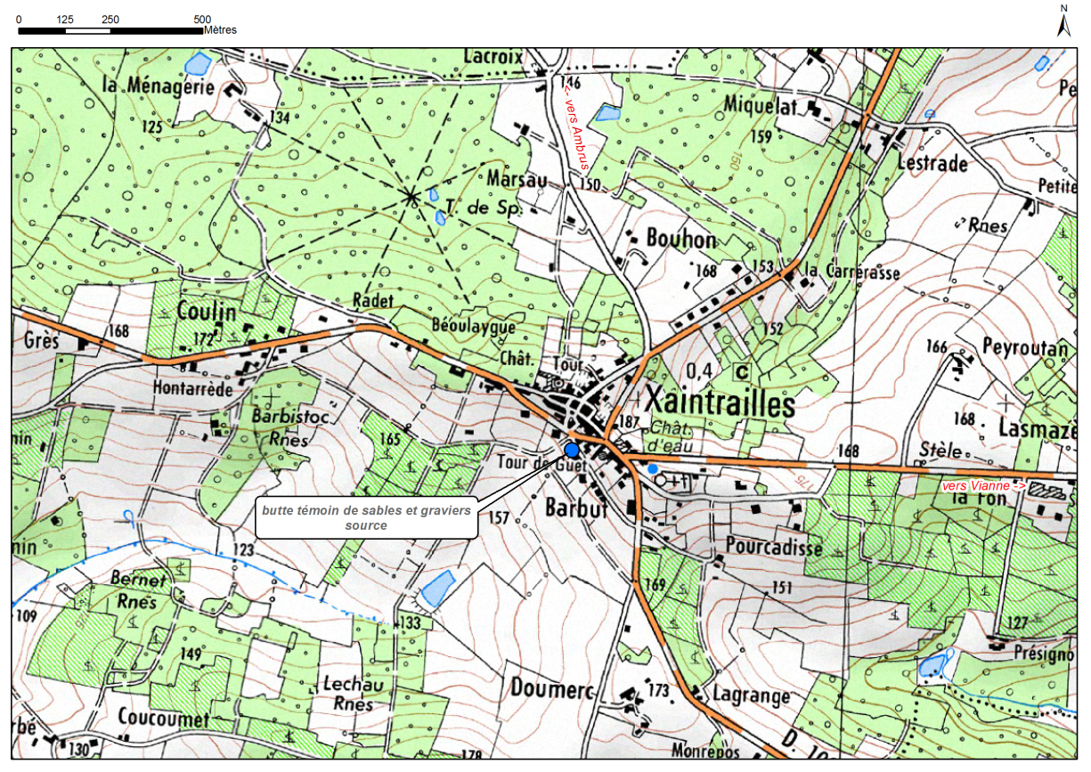 Carte de localisation du site "Source du lavoir" (commune de Xaintrailles)