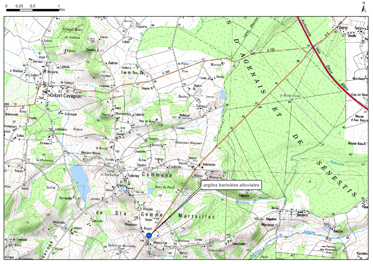 Carte de localisation du site "Affleurement de Martaillac" (commune de Sainte-Gemme-Martaillac)