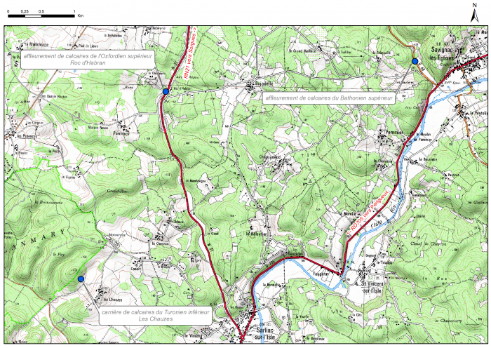Carte de localisation du site "Les Chauzes" (commune de Antonne-et-Trigonant)