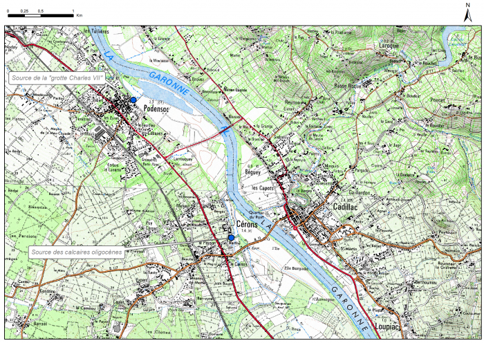 Carte de localisation du site "Sources de Cérons" (commune de Cérons)