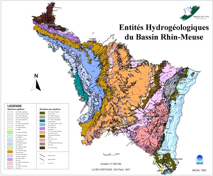 Carte des entités hydrogéologiques du bassin Rhin-Meuse