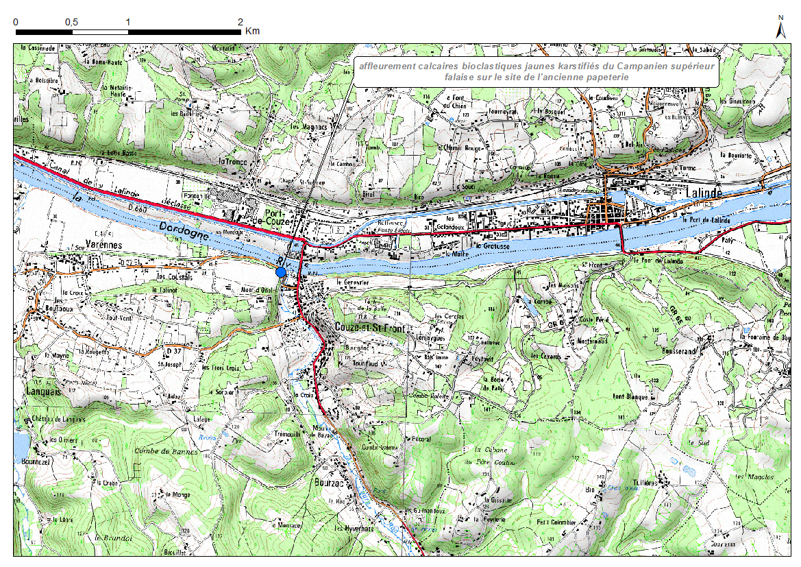Carte de localisation du site "Ancienne Papeterie" (commune de Couze-et-Saint-Front)
