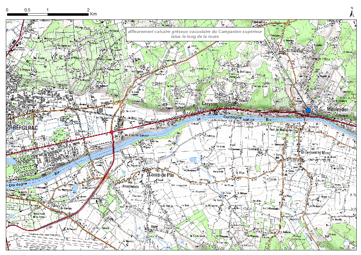 Carte de localisation du site "Route de Liorac" (commune de Mouleydier)