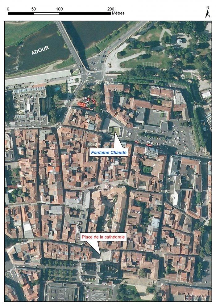 Carte de localisation du site "Fontaine chaude" (commune de Dax)