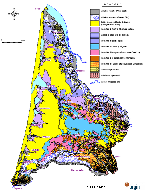Carte géologique simplifiée du Triangle Landais