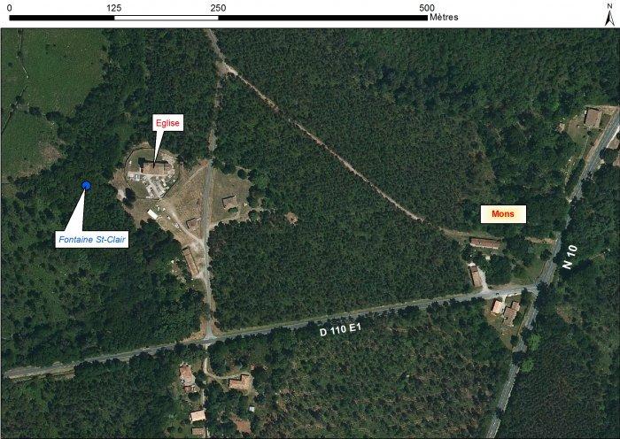 Carte de localisation du site "Fontaine Saint-Clair" (commune de Belin-Béliet)