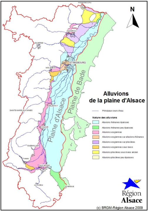 Carte de la nature des alluvions de la plaine d’Alsace