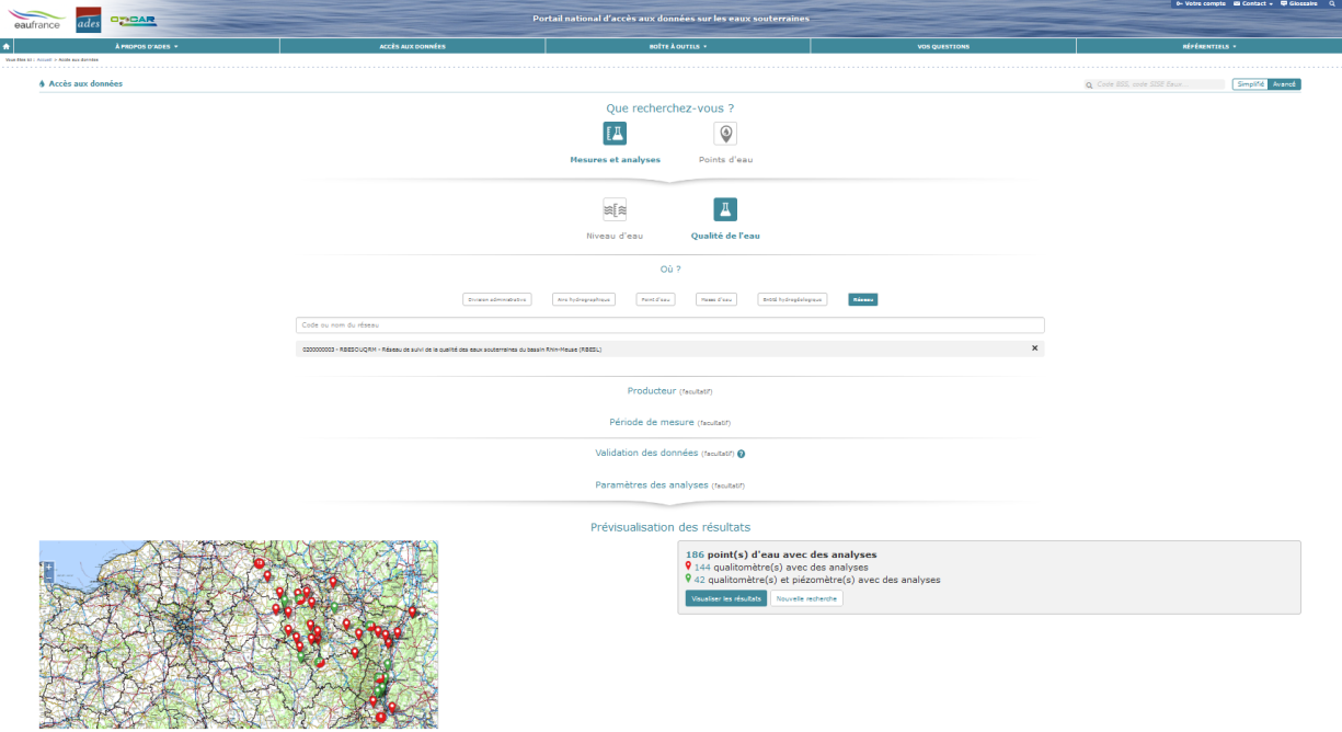 Extrait d’ADES : accès aux points de suivi qualité DCE