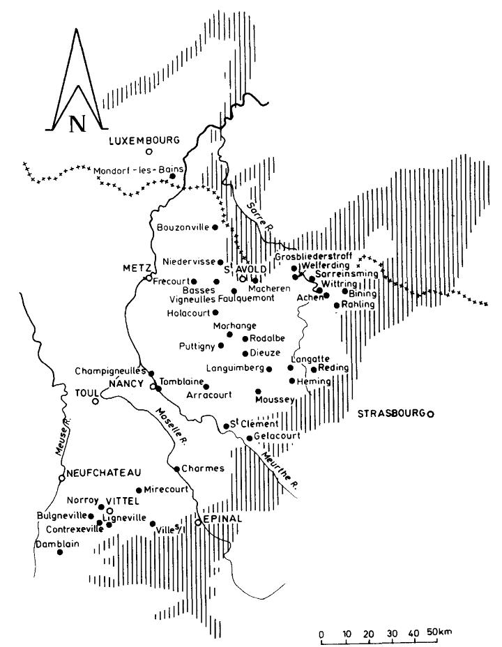 Carte de localisation des points de prélèvement. Extrait de Blavoux et Olive, 1981