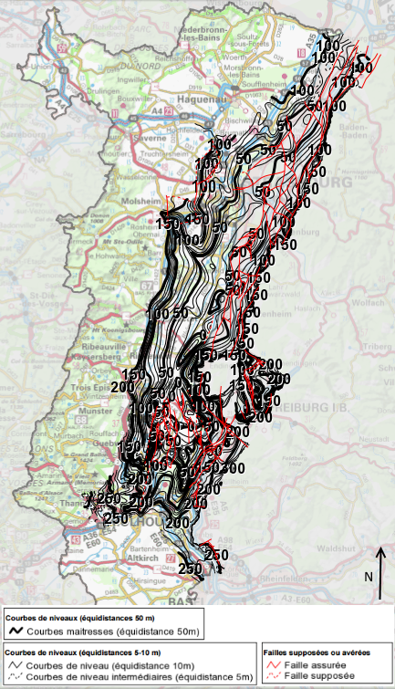 Altitude du substratum de la nappe d'Alsace (2008)
BRGM
Altitude du substratum de la nappe d'Alsace (2008)