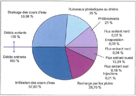 Bilan hydrologique de la plaine du Rhin en situation de moyennes eaux (modèle hydrodynamique transfrontalier issu du projet INTERREG III MoNit - LUBW)