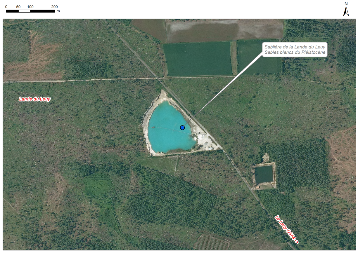 Localisation des affleurements décrits pour le site "Sablière de la Lande de Leuy" (commune de Meilhan)