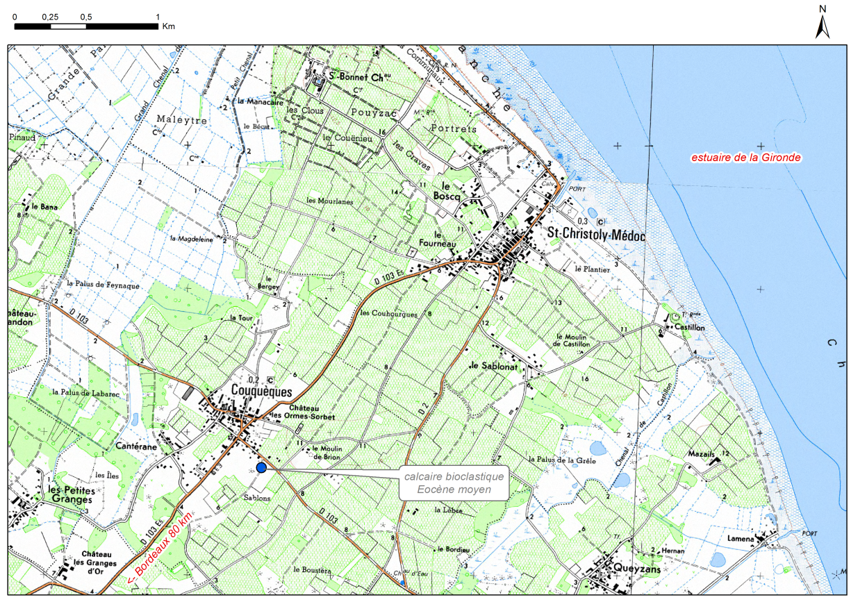 Carte de localisation du site "Carrière de Couquèques" (commune de Couquèques)