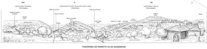 Panorama vu du sud de Ferrette vers le Nord (Notice carte géologique BRGM) 