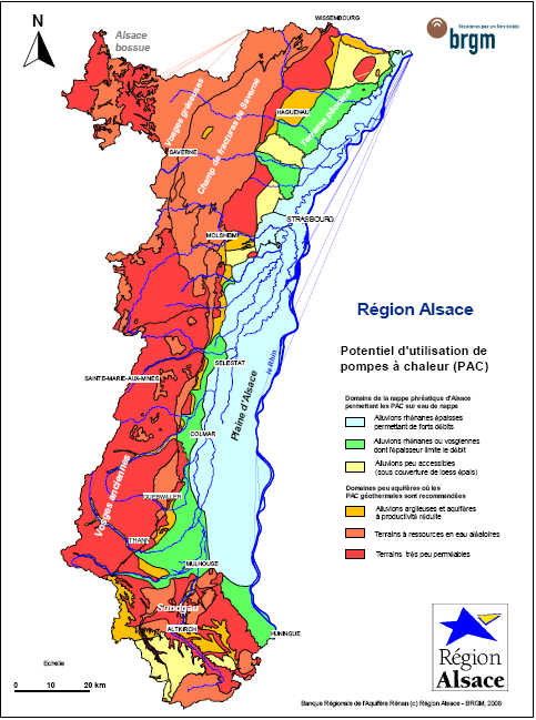Carte des ressources en eau en Alsace