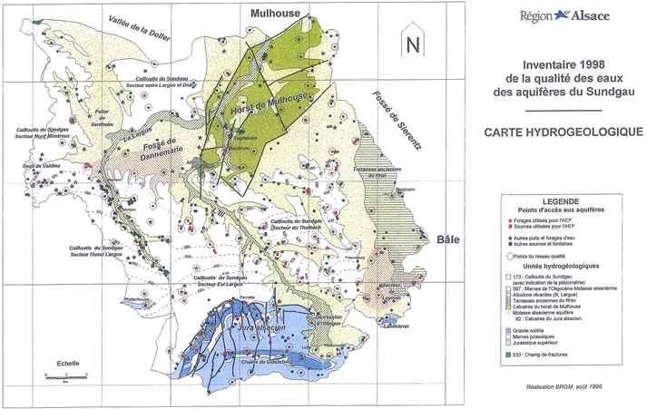 Carte hydrogéologique du Sundgau (Elsass P. & Menillet F., 1999)