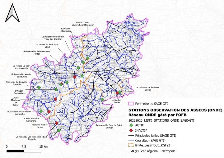 Carte de localisation des stations d’observation ONDE (https://onde.eaufrance.fr/)