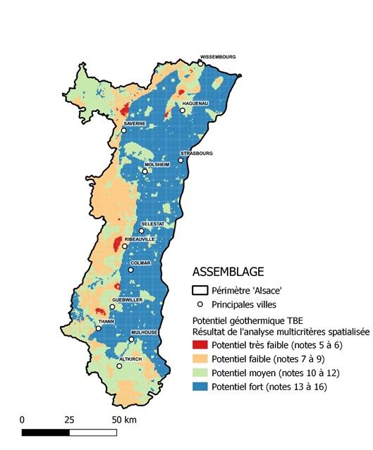 Carte finale du potentiel géothermique sur aquifère en Alsace (Rapport BRGM/RP-70908-FR)
©BRGM
Carte finale potentiel GTH Alsace