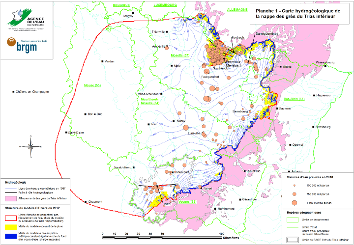 Carte hydrogéologique de la nappe des grès du Trias inférieur et du modèle régional version 2012 (BRGM)