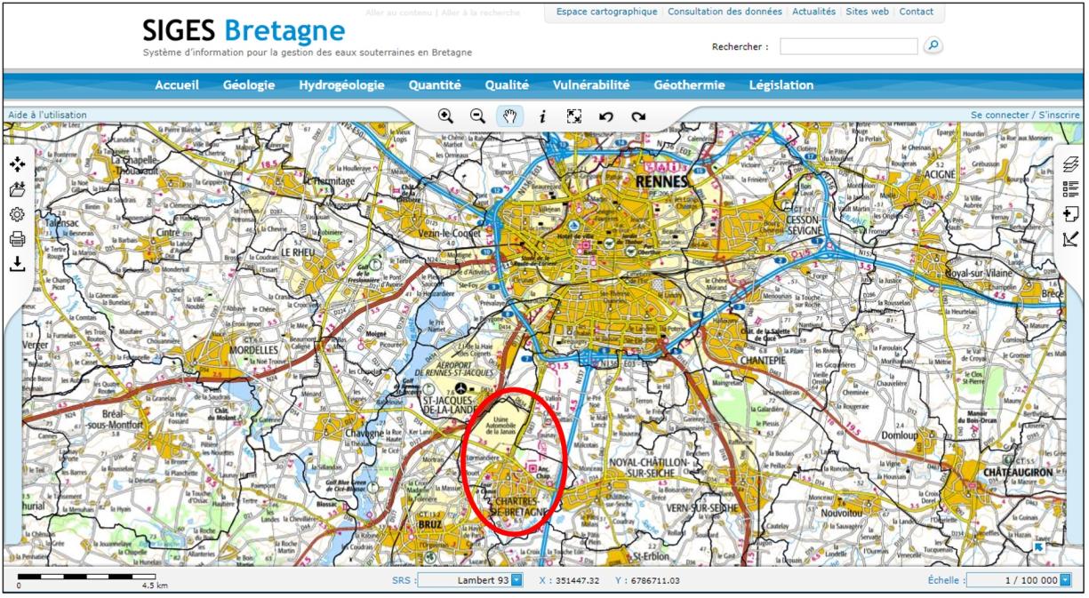 Localisation du secteur concerné par l’itinéraire géologique et hydrogéologique de Chartres-de-Bretagne
SIGES Bretagne
B3_IMG-1
