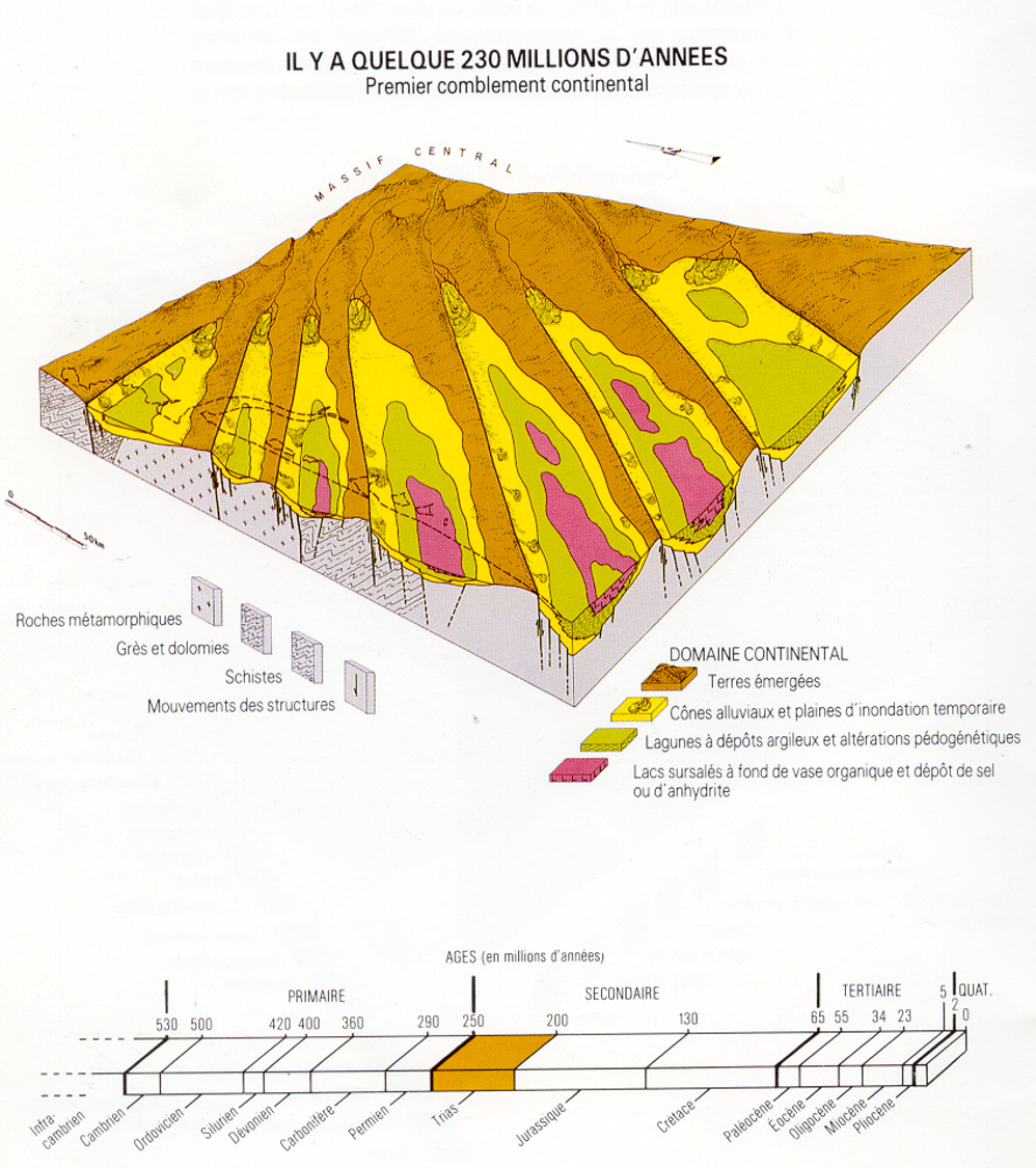 BassinAquitain_Trias
BRGM (1986) - Le bassin d’Aquitaine par Platel J.P. et Dubreuilh J.. in Lajoinie J.P., Platel J.P., Autran A., Dubreuilh J., Bonijoly D., Fourniguet J. (1986) – Grandes étapes de l’histoire géologique de quatre régions françaises. Rapport BRGM 86-SGN-424-GEO, 18 p., 12 planches
BassinAquitain_Trias